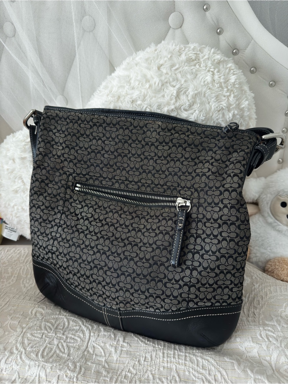 Coach Signature Monogram Black and Grey Shoulder Bag - Picture 2 of 7